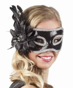 LOUP FLEUR NOIRE STRASS (Masque Loup Strass)