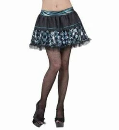 JUPETTE MOTIF DAMIER (Noir/Turquoise - Paillettes)