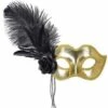LOUP VENISE BRILLANT (Masque Doré Et Perles) Plume Noire Et Rose Noire -Costum’Art Boutique 03886 nc 03886 a