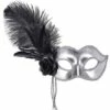 LOUP VENISE BRILLANT (Masque Argent Et Perles) Plume Noire Et Rose Noire -Costum’Art Boutique 03887 nc 03887 a