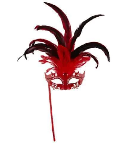 LOUP MARQUISE ROUGE (Bâtonnet, Strass, Plumes) 3 LOUP MARQUISE ROUGE (Bâtonnet, Strass, Plumes)