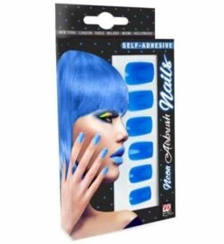 SET FAUX ONGLES BLEUS (Ongles Néon Auto Adhésifs) Pack De 12 Faux Ongles