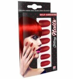 SET FAUX ONGLES ROUGES (Auto Adhésifs + Paillettes) Pack De 12 Faux Ongles