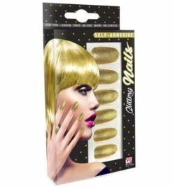 SET FAUX ONGLES DORÉS (Auto Adhésifs Iridescents) 12 Faux Ongles à Paillettes