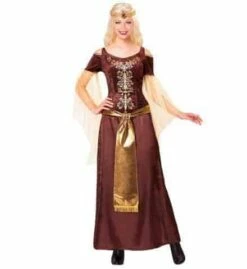 COSTUME REINE VIKING (Robe Longue Avec Coiffe) Tailles Adultes