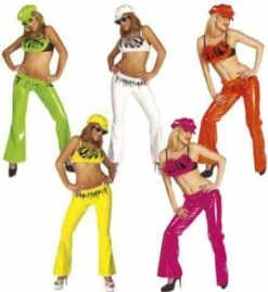 TENUE SEXY GIRL VINYLE (Pantalon, Bustier, Chapeau) 5 Coloris - Taille M
