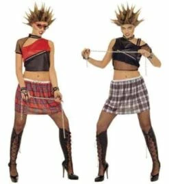 DÉGUISEMENT PUNKETTE (Haut, Jupe Et Sur Bottes) Tailles Adultes - 2 Modèles