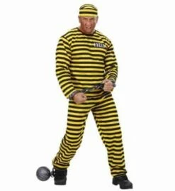 TENUE DE PRISONNIER (Veste, Pantalon, Chapeau) Jaune/noir - Tailles Adultes