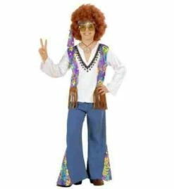GARÇON HIPPIE WOODSTOCK (Tenue + Chapeau + Cheveux) Tailles Enfants