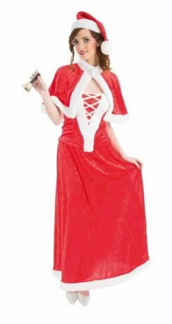 COSTUME DE LA MÈRE NOEL (Robe, Cape, Bonnet Et Gants) Tailles M Et S