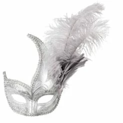 LOUP VENISE ARGENT (Masque Avec Plumes) -Costum’Art Boutique import 64 00220 2
